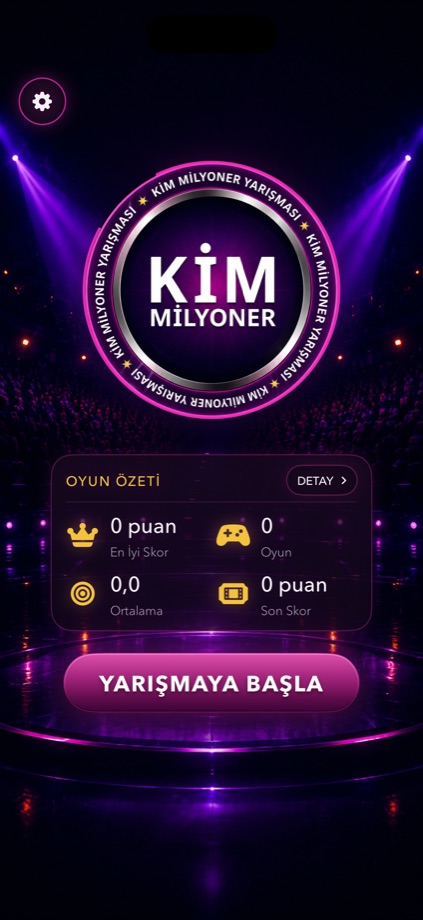 Kim Milyoner ana menü ve oyun özeti ekranı